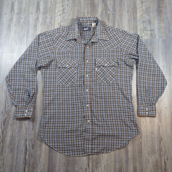 Vintage Levis Button Shirt Men's Large Plaid Pearl Snap Western Retro Blue Tag - Picture 1 of 13